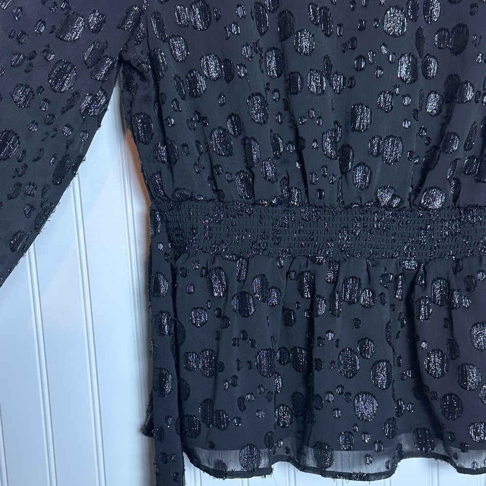 J. Crew Tie-waist V-neck top in black metallic dot jacquard M Casual Business - Picture 14 of 14